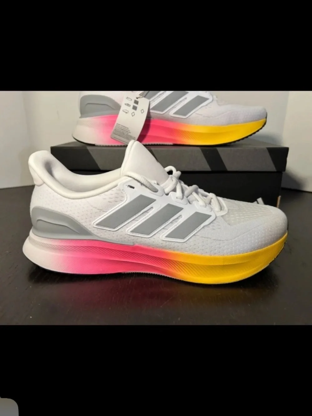 Adidas UltraRun 5 Running Shoes Sneakers White/Grey/Pink/Yellow Mens 11/Woman 12